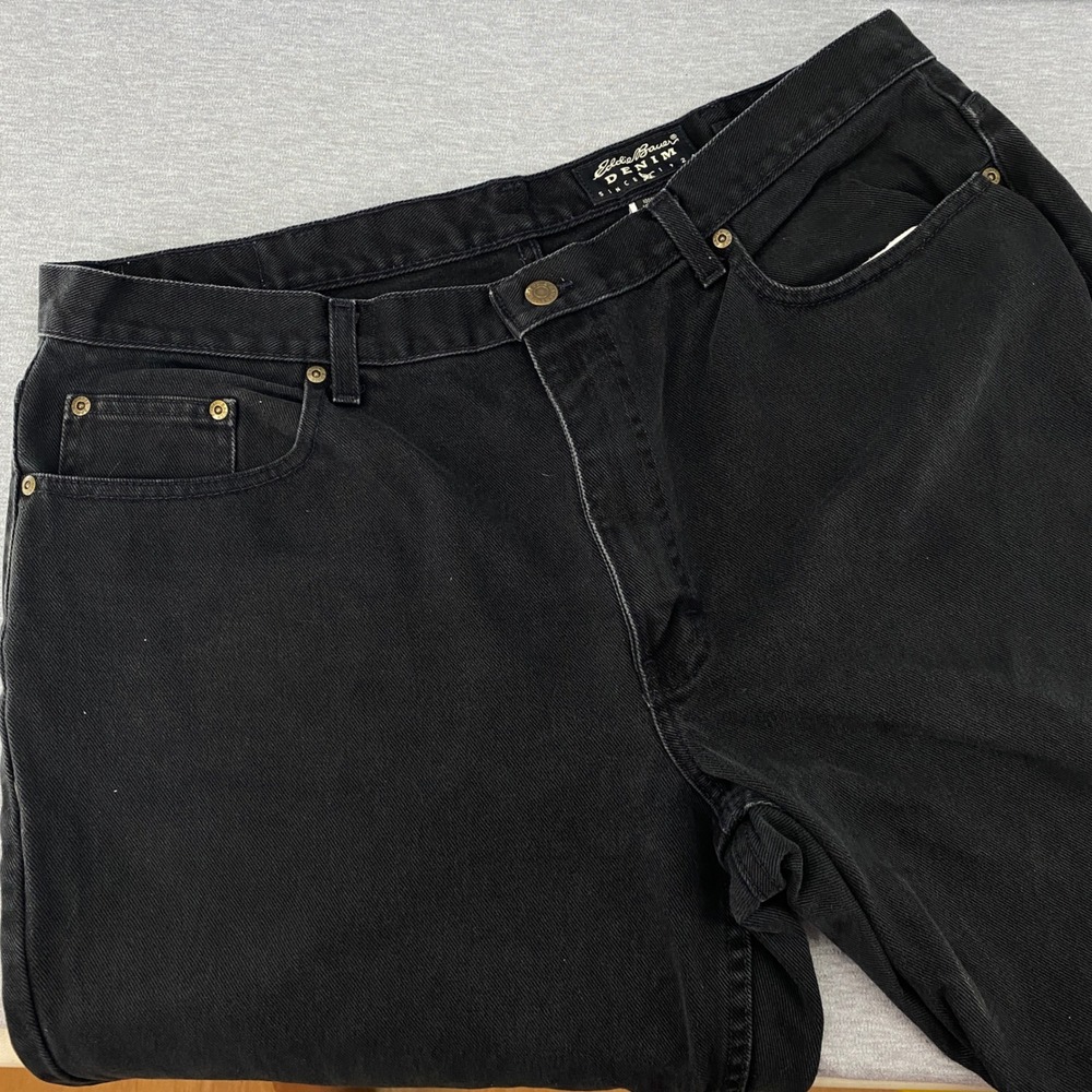 Eddie Bauer Denim Jeans Mens 40x34 Relaxed Fit Black Cotton Casual Pants‎